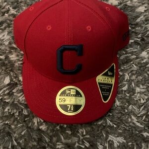 Cleveland Guardians New Era Fitted Scarlet Cap with Navy Cleveland Emblem 7 5/8